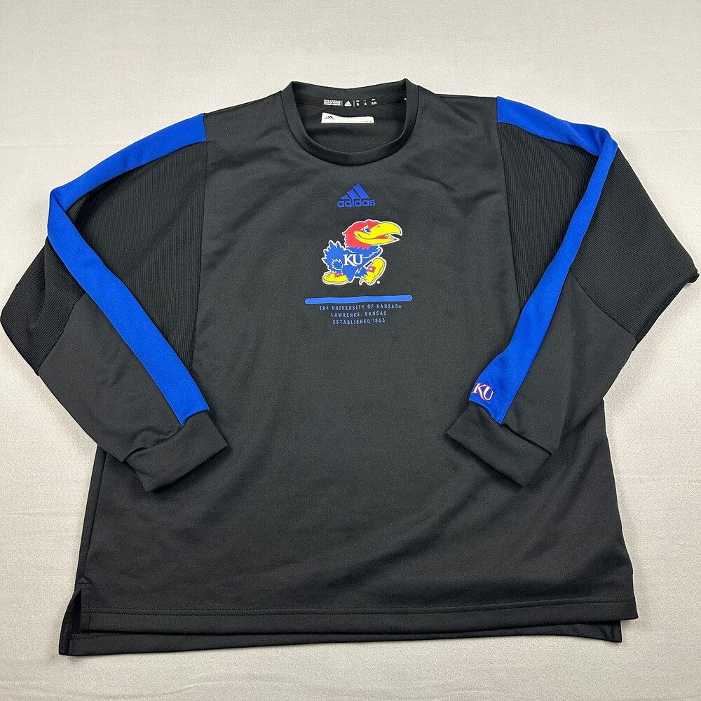 Kansas Jayhawks Sweater Men XL Black adidas Crewneck Aeroready NCAA Basketball *